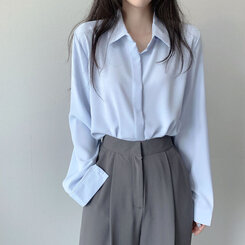 シークレットボタンルーズフィットシャツ10色 LIGHT SKY