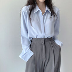 シークレットボタンルーズフィットシャツ10色 LIGHT SKY