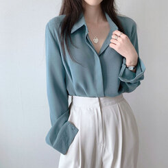 シークレットボタンルーズフィットシャツ10色 KHAKI