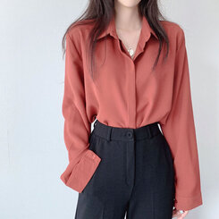 シークレットボタンルーズフィットシャツ10色 BRICK