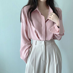 シークレットボタンルーズフィットシャツ10色 INDIE PINK