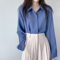 シークレットボタンルーズフィットシャツ10色 DEEP BLUE