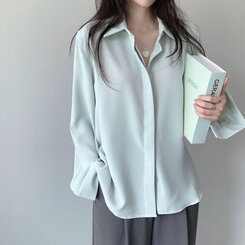 シークレットボタンルーズフィットシャツ10色 LIGHT MINT