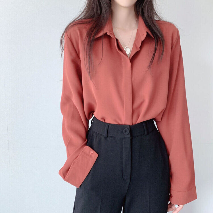 シークレットボタンルーズフィットシャツ10色 BRICK