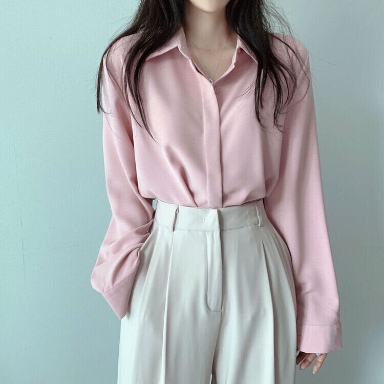 シークレットボタンルーズフィットシャツ10色 INDIE PINK