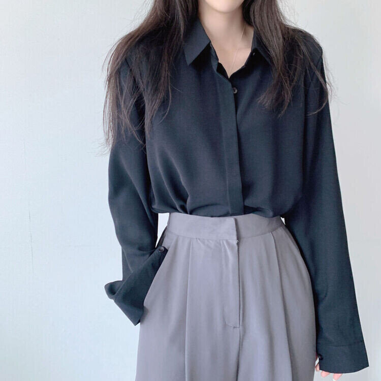 シークレットボタンルーズフィットシャツ10色 BLACK