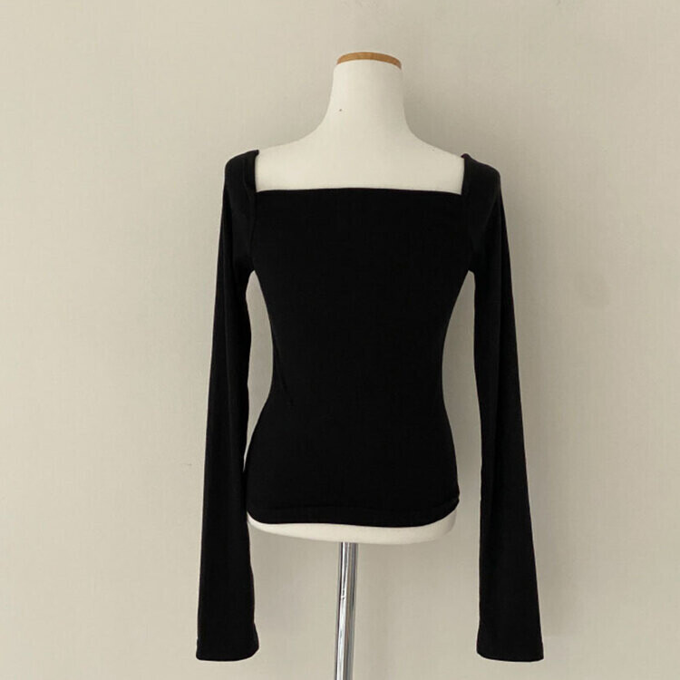 オフショルダー長袖Tシャツ 黒 ABITOKYO tシャツ オフショルダー長袖カットソー レディース
