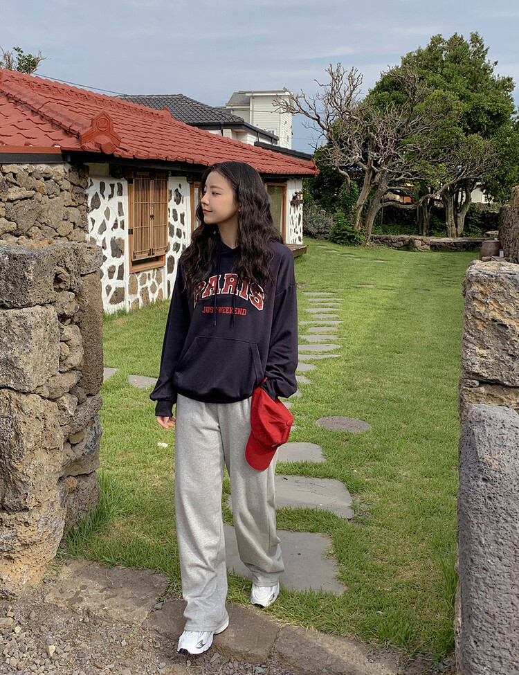 PARIS英文コットンフードパーカー ネイビー