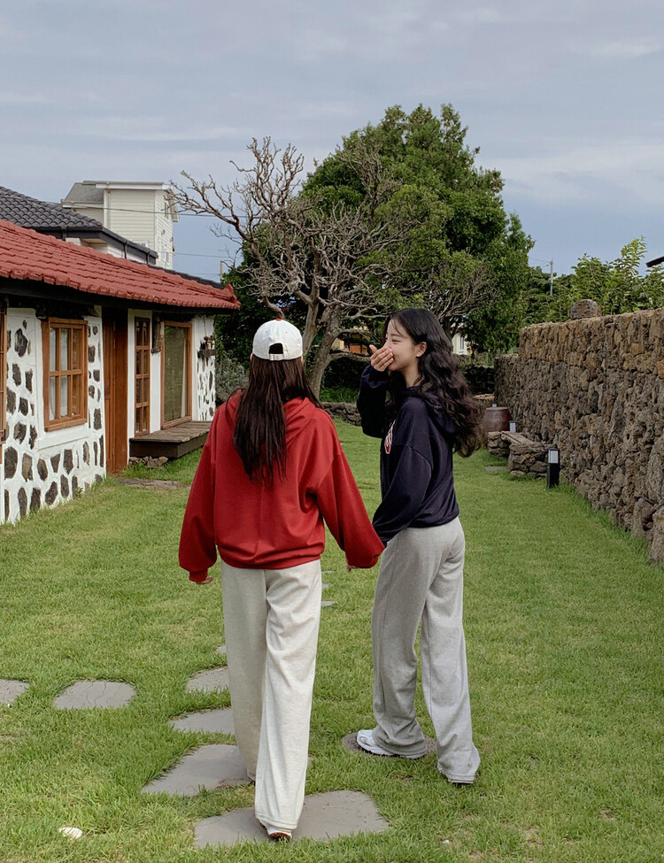 PARIS英文コットンフードパーカー レッド