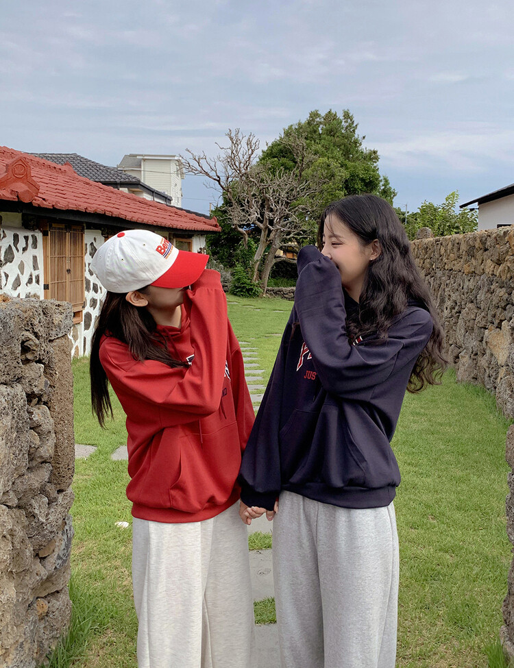 PARIS英文コットンフードパーカー レッド