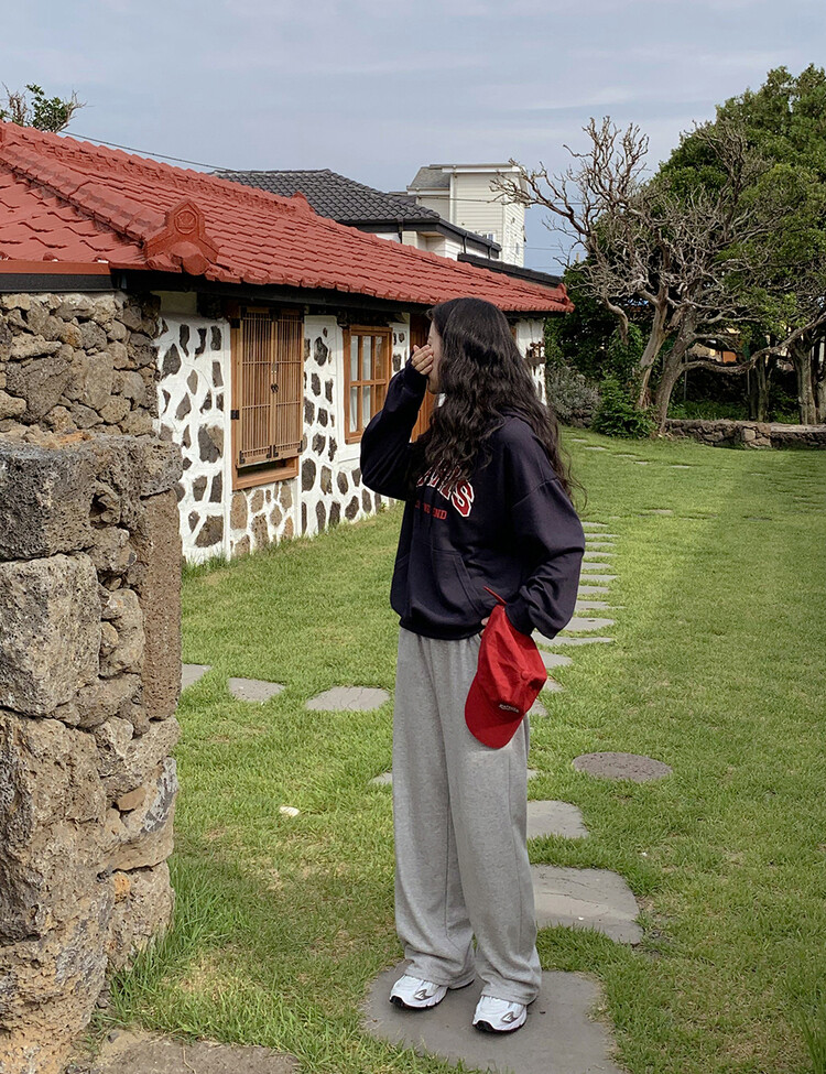 PARIS英文コットンフードパーカー ネイビー