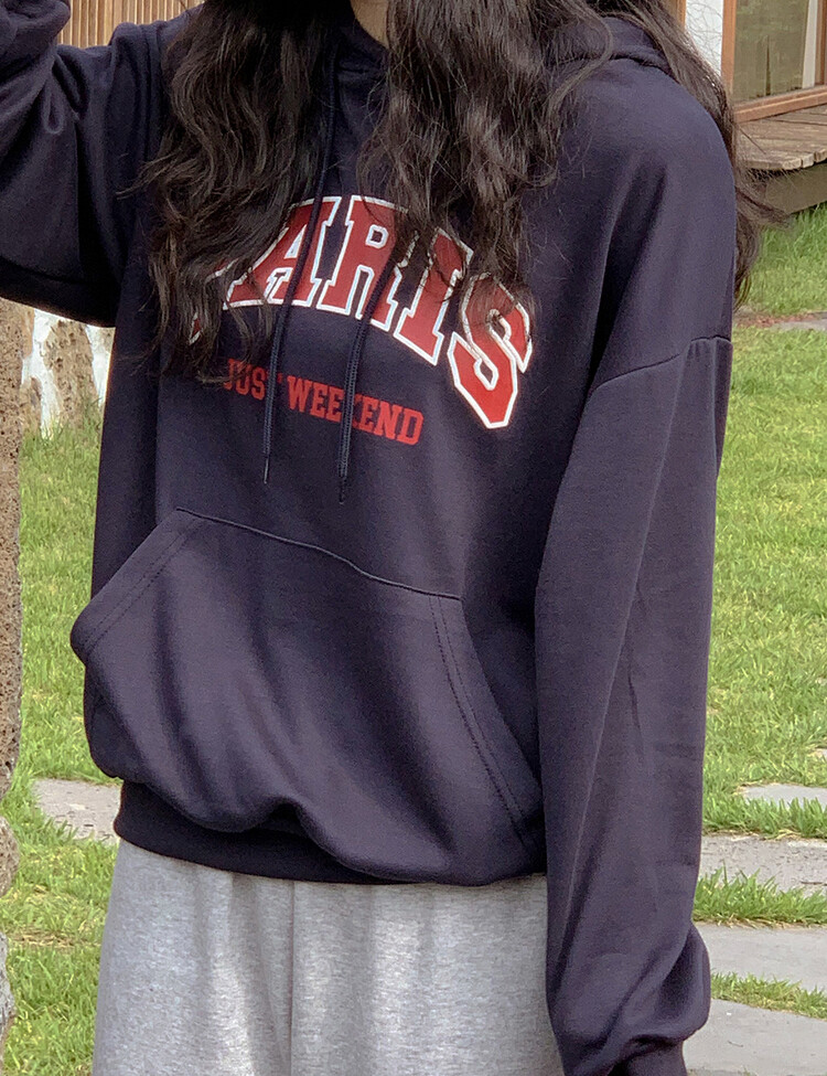 PARIS英文コットンフードパーカー ネイビー