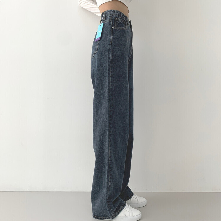 2XL인생 와이드 워싱 밴딩 롱와이드 제일 존예 데님팬츠 진청