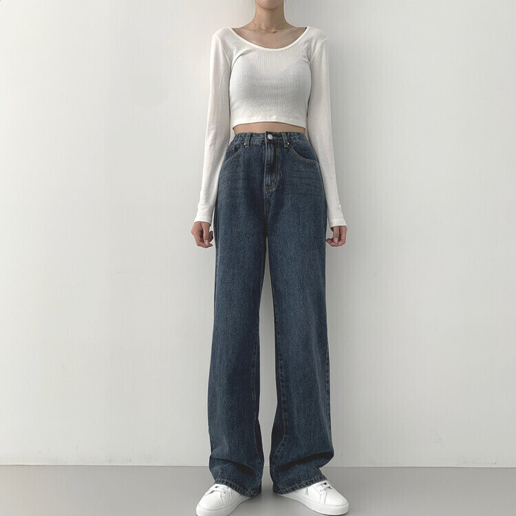 2XL인생 와이드 워싱 밴딩 롱와이드 제일 존예 데님팬츠 진청