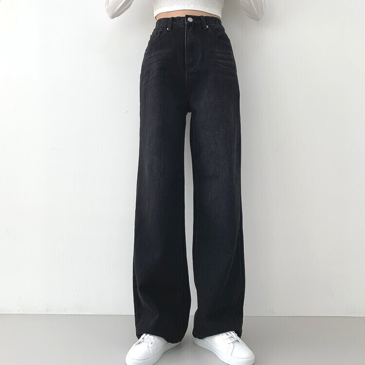 2XL인생 와이드 워싱 밴딩 롱와이드 제일 존예 데님팬츠 블랙