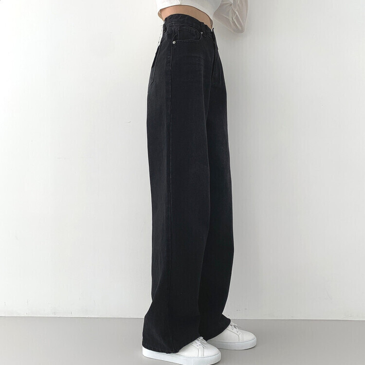 2XL인생 와이드 워싱 밴딩 롱와이드 제일 존예 데님팬츠 블랙