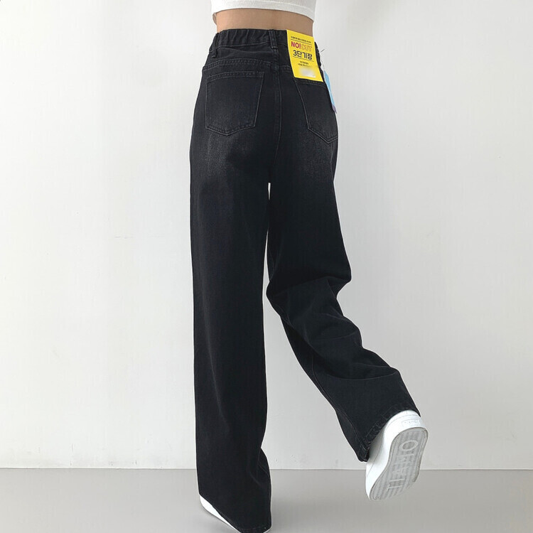 2XL인생 와이드 워싱 밴딩 롱와이드 제일 존예 데님팬츠 블랙