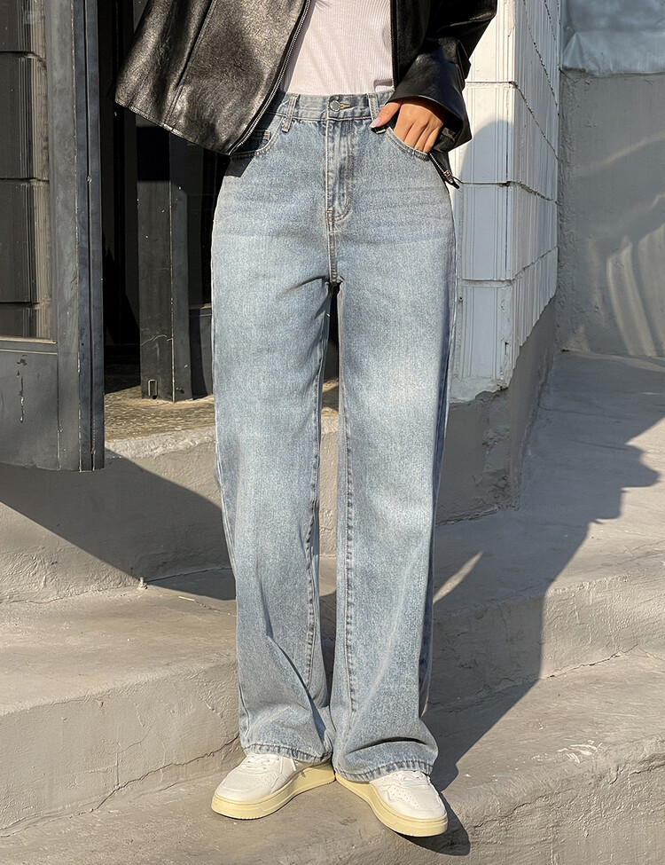 [숏,기본,롱~2XL] 와이드핏 밴딩 데님 팬츠 (5color) 라이트블루