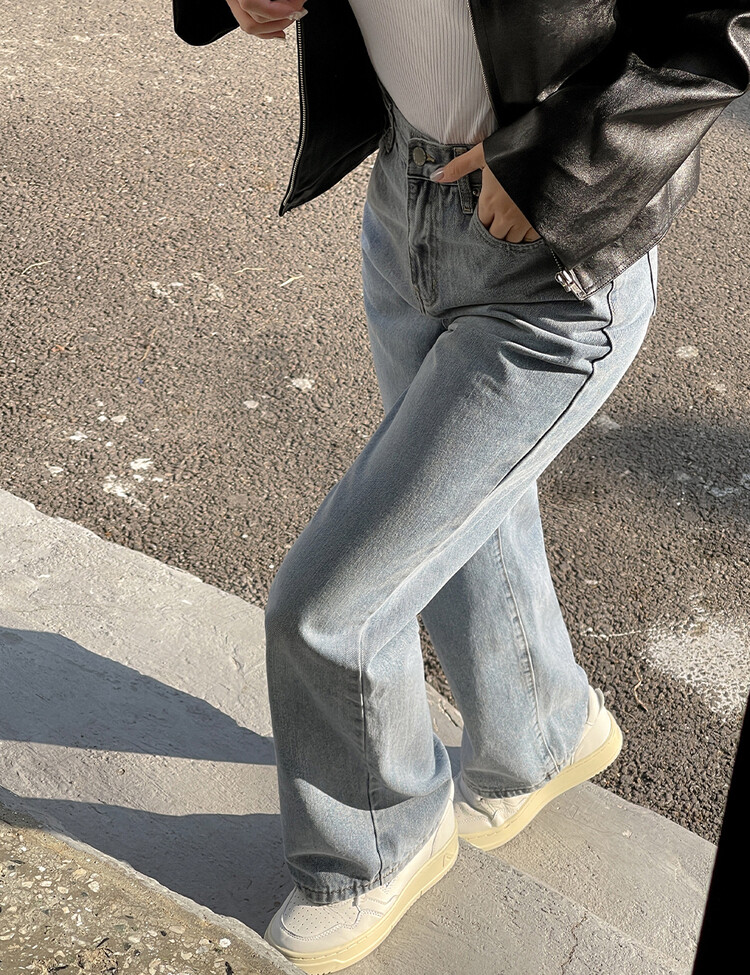 [숏,기본,롱~2XL] 와이드핏 밴딩 데님 팬츠 (5color) 라이트블루