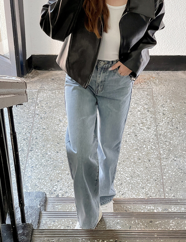 [숏,기본,롱~2XL] 와이드핏 밴딩 데님 팬츠 (5color) 라이트블루