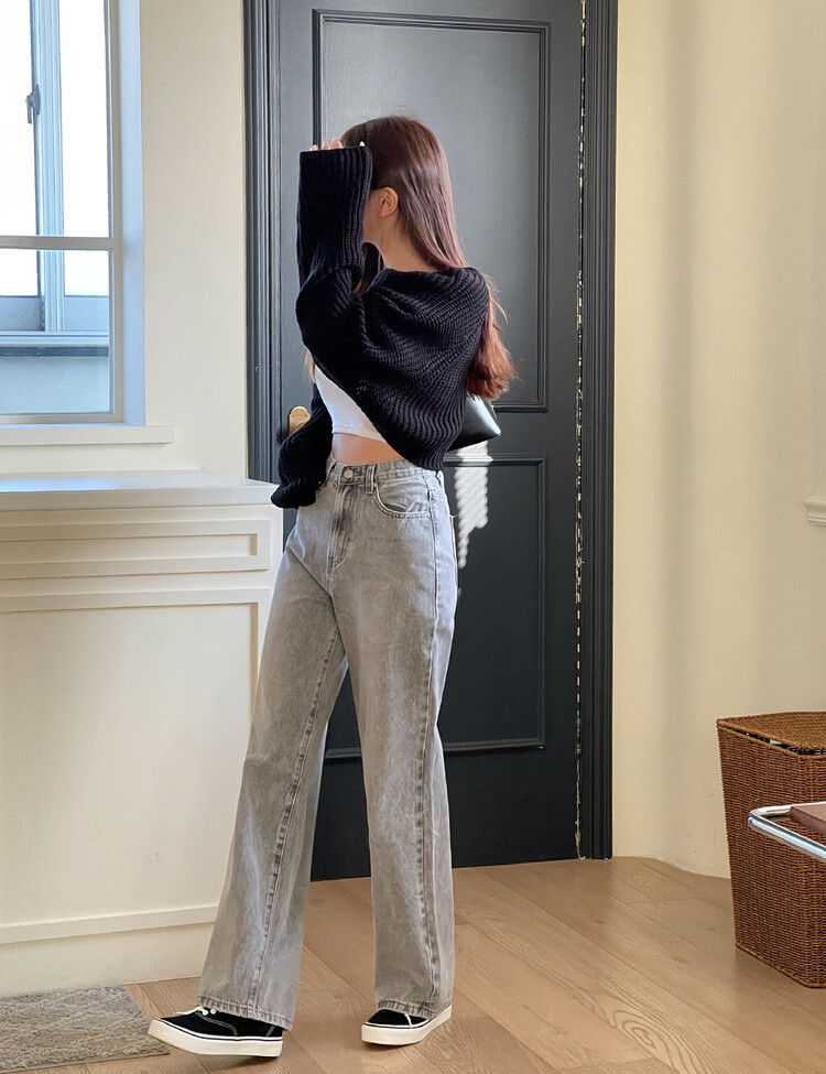 [숏,기본,롱~2XL] 와이드핏 밴딩 데님 팬츠 (5color) 그레이