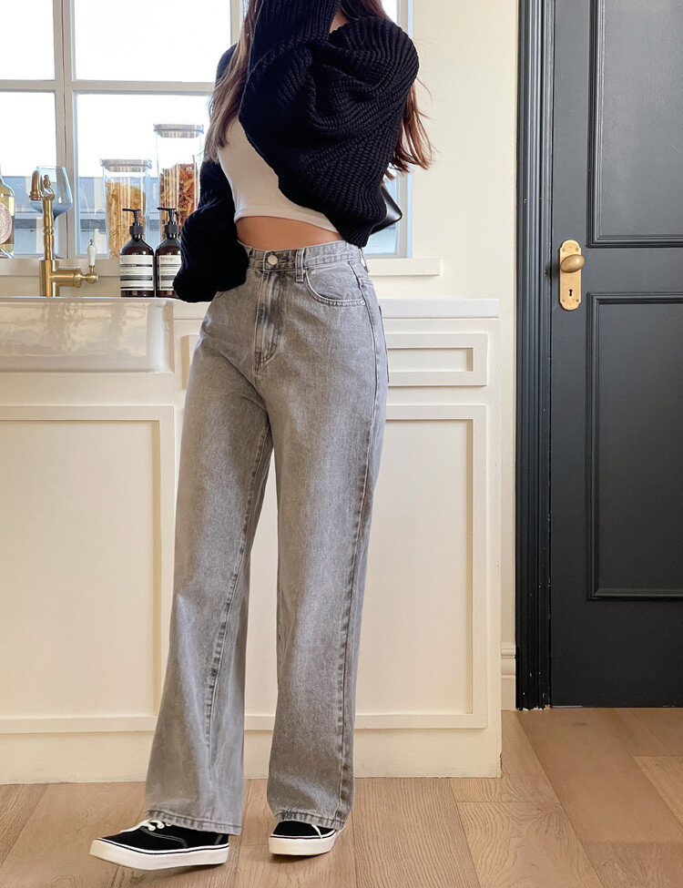 [숏,기본,롱~2XL] 와이드핏 밴딩 데님 팬츠 (5color) 그레이