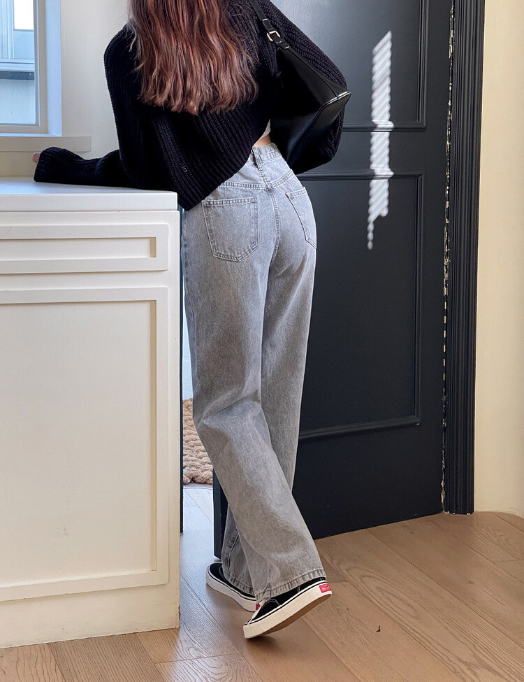 [숏,기본,롱~2XL] 와이드핏 밴딩 데님 팬츠 (5color) 그레이