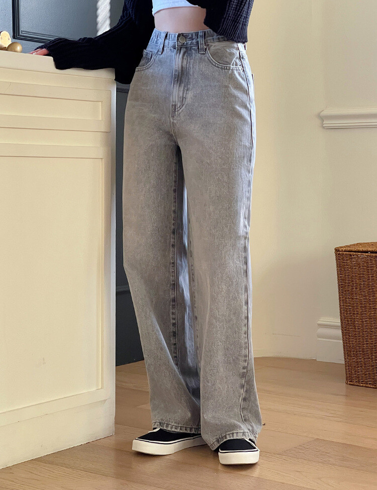 [숏,기본,롱~2XL] 와이드핏 밴딩 데님 팬츠 (5color) 그레이