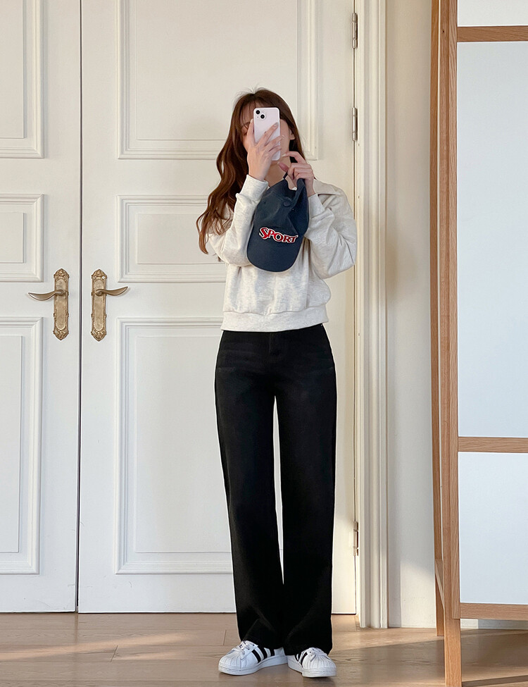 [숏,기본,롱~2XL] 와이드핏 밴딩 데님 팬츠 (5color) 블랙