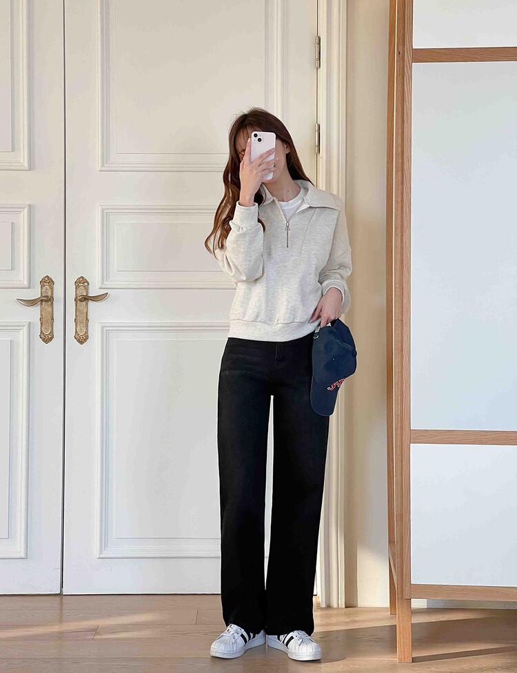 [숏,기본,롱~2XL] 와이드핏 밴딩 데님 팬츠 (5color) 블랙