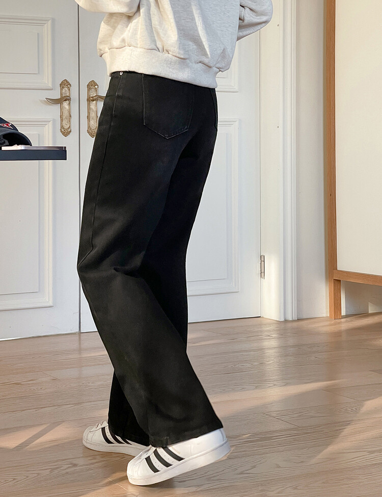 [숏,기본,롱~2XL] 와이드핏 밴딩 데님 팬츠 (5color) 블랙