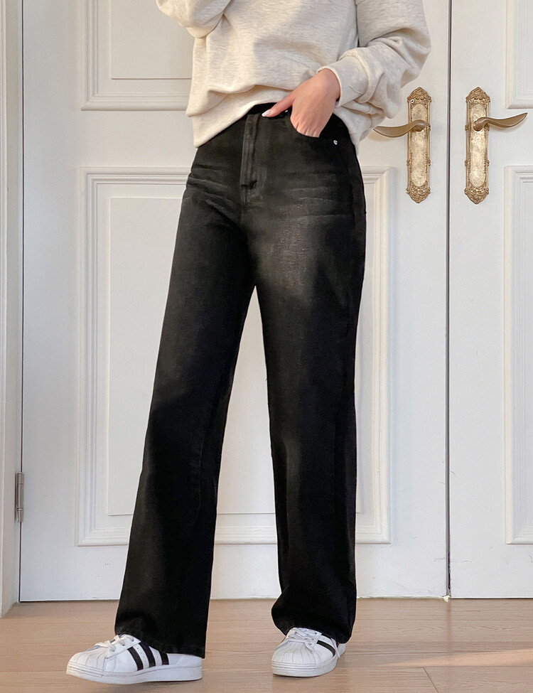 [숏,기본,롱~2XL] 와이드핏 밴딩 데님 팬츠 (5color) 블랙