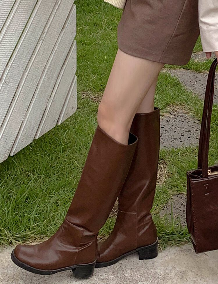 ダークブラウン レザー ロングブーツ 美シルエットフラットロングブーツ（ブーツ）｜ZAKKA-BOX（ザッカ
