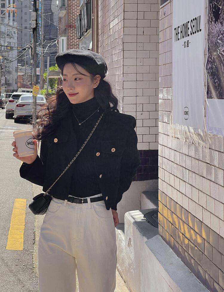 ✨리뷰극찬✨ 프렌치 시크 노카라 브이넥 트위드 자켓 블랙(브이넥)