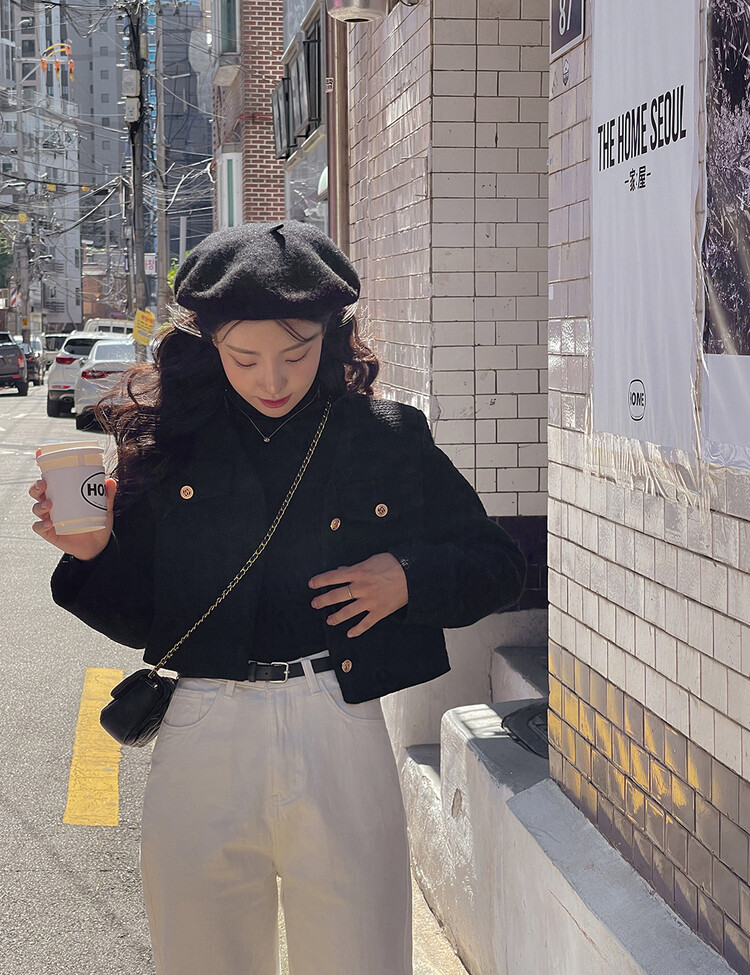 ✨리뷰극찬✨ 프렌치 시크 노카라 브이넥 트위드 자켓 블랙(브이넥)