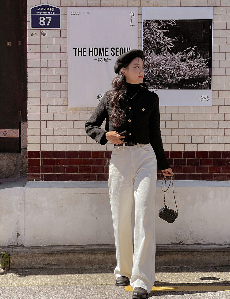 ✨리뷰극찬✨ 프렌치 시크 노카라 브이넥 트위드 자켓 블랙(브이넥)