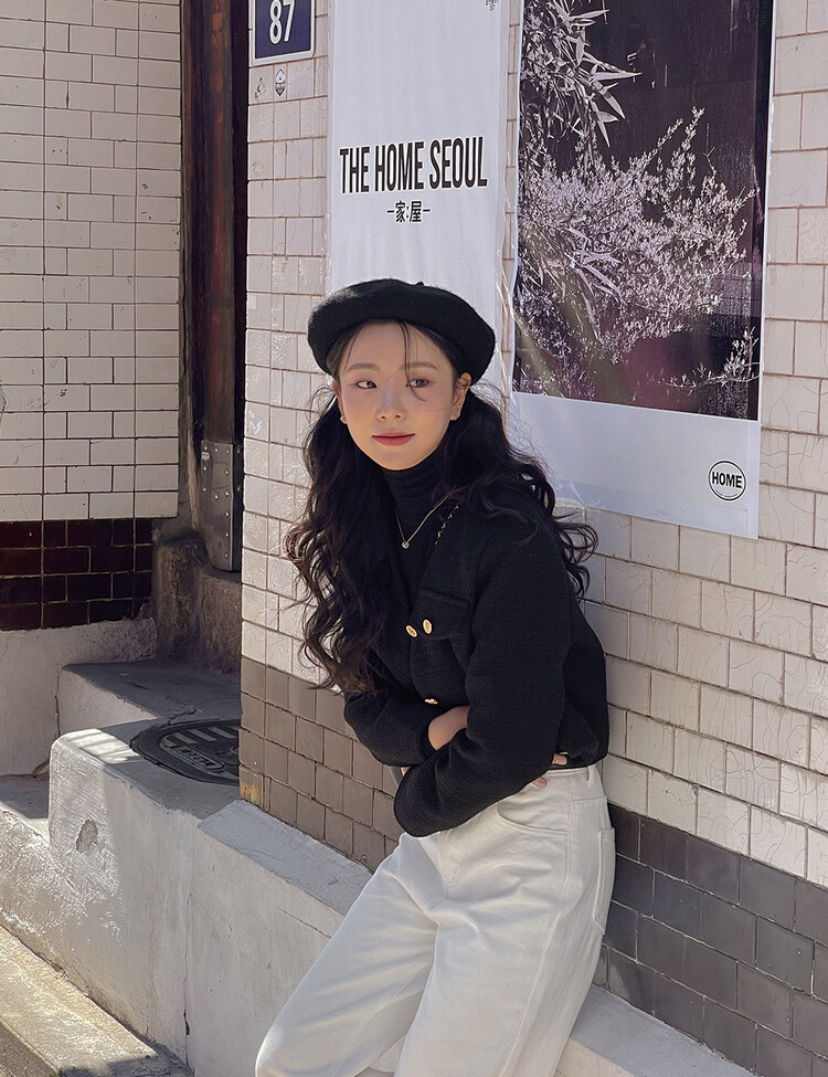 ✨리뷰극찬✨ 프렌치 시크 노카라 브이넥 트위드 자켓 블랙(브이넥)