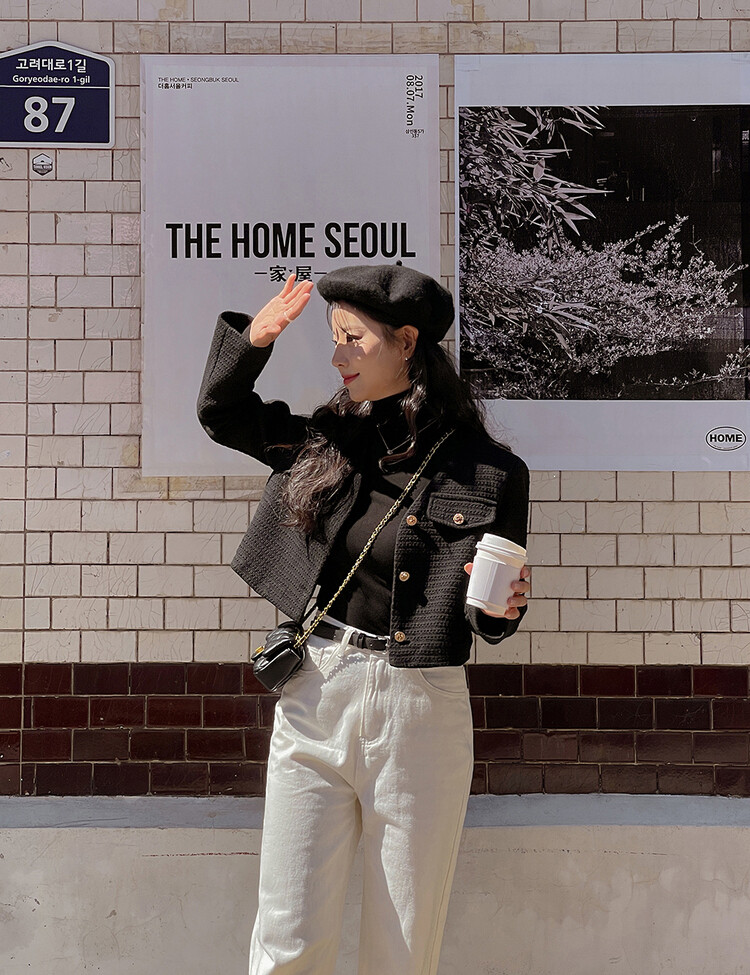 ✨리뷰극찬✨ 프렌치 시크 노카라 브이넥 트위드 자켓 블랙(브이넥)