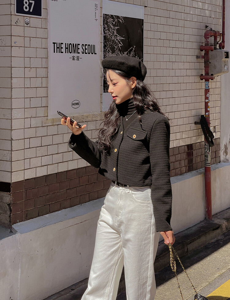 ✨리뷰극찬✨ 프렌치 시크 노카라 브이넥 트위드 자켓 블랙(브이넥)