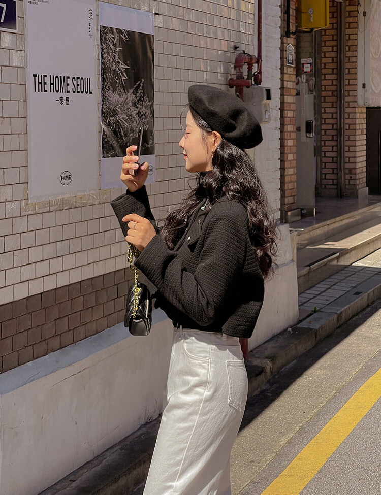 ✨리뷰극찬✨ 프렌치 시크 노카라 브이넥 트위드 자켓 블랙(브이넥)