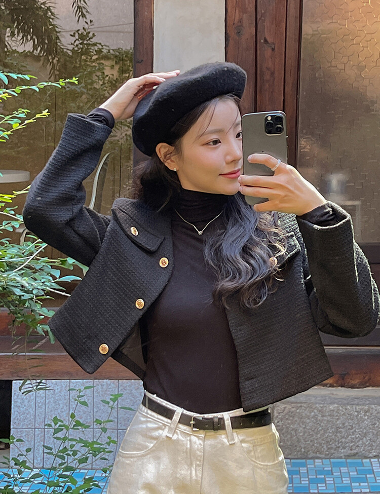 ✨리뷰극찬✨ 프렌치 시크 노카라 브이넥 트위드 자켓 블랙(브이넥)