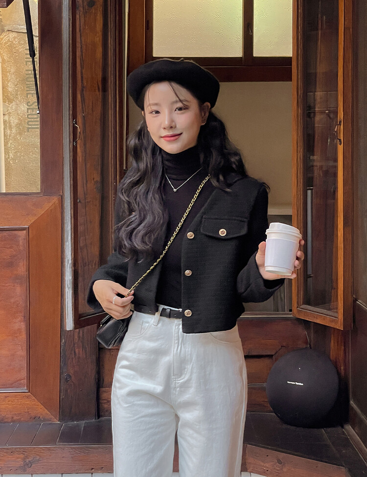 ✨리뷰극찬✨ 프렌치 시크 노카라 브이넥 트위드 자켓 블랙(브이넥)