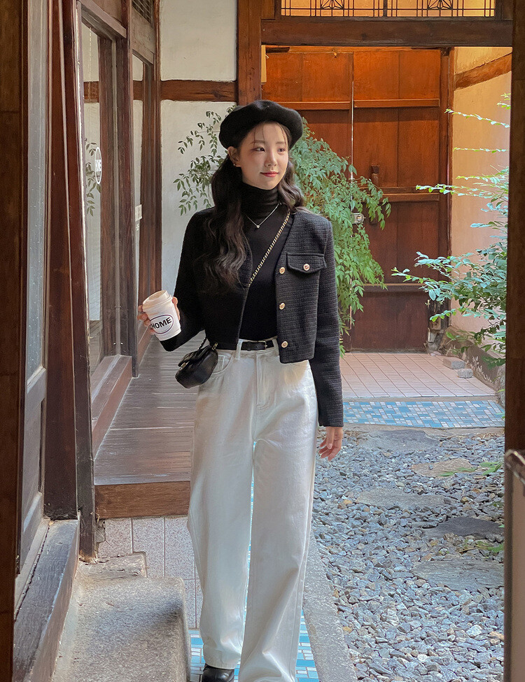 ✨리뷰극찬✨ 프렌치 시크 노카라 브이넥 트위드 자켓 블랙(브이넥)