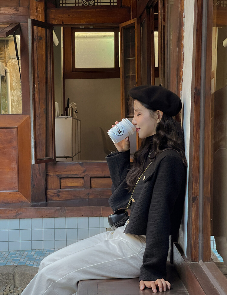 ✨리뷰극찬✨ 프렌치 시크 노카라 브이넥 트위드 자켓 블랙(브이넥)