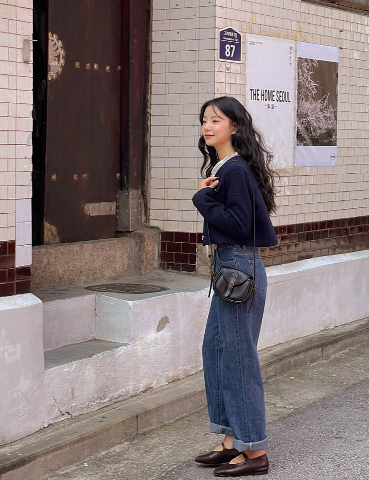 ✨리뷰극찬✨ 프렌치 시크 노카라 브이넥 트위드 자켓 네이비(브이넥)