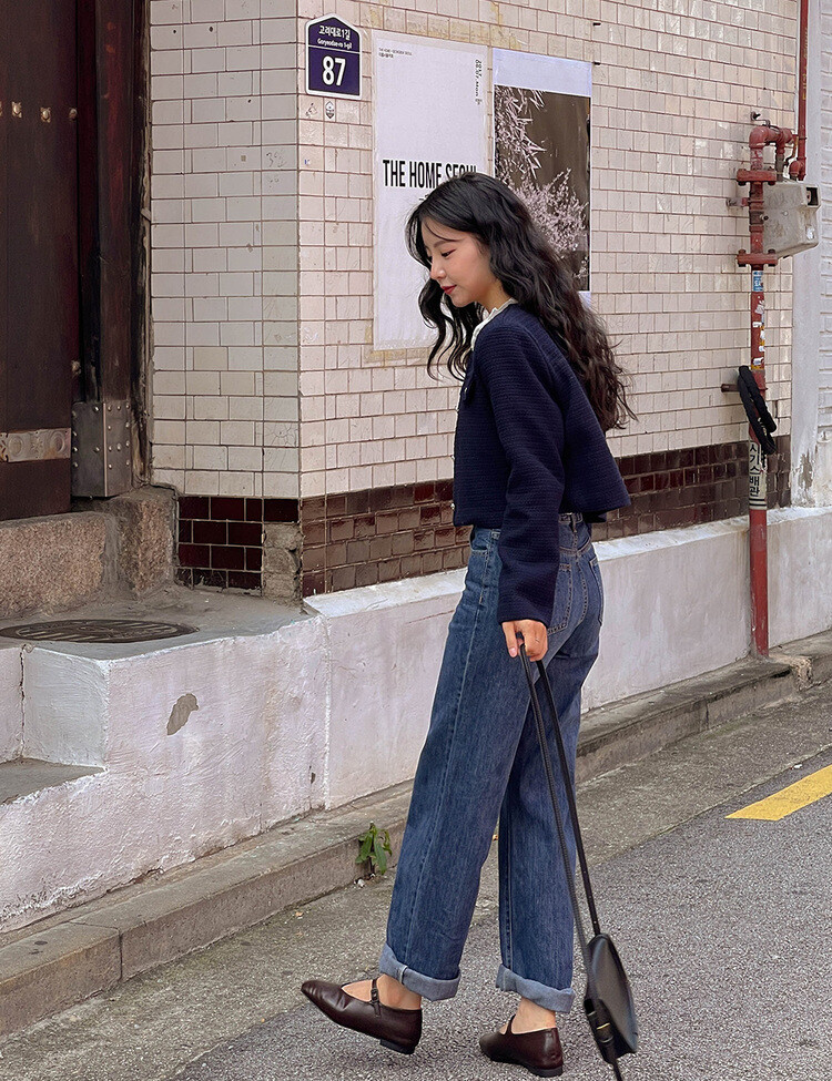 ✨리뷰극찬✨ 프렌치 시크 노카라 브이넥 트위드 자켓 네이비(브이넥)