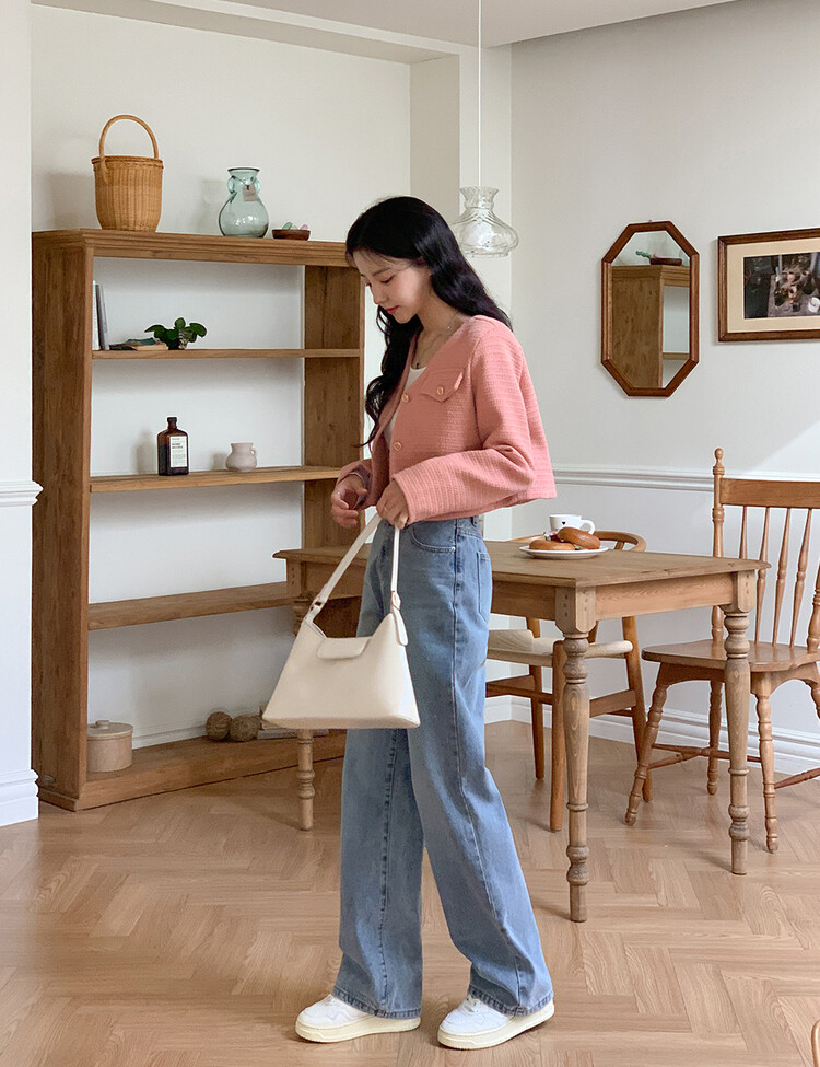 ✨리뷰극찬✨ 프렌치 시크 노카라 브이넥 트위드 자켓 핑크(브이넥)