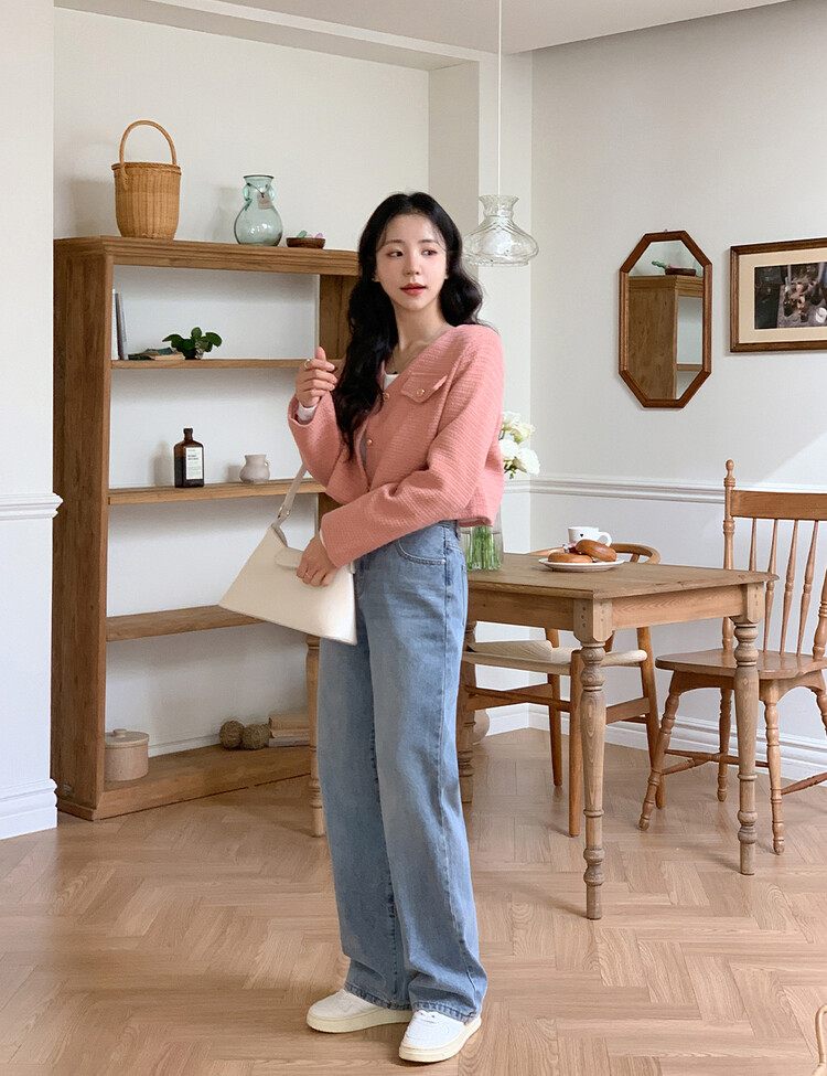 ✨리뷰극찬✨ 프렌치 시크 노카라 브이넥 트위드 자켓 핑크(브이넥)