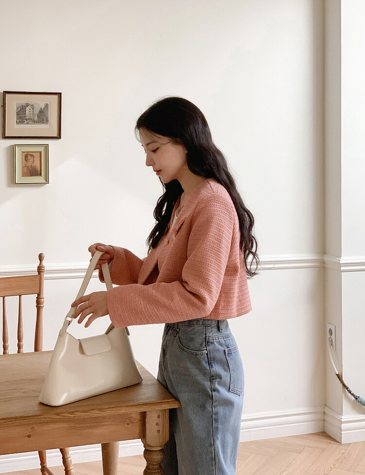 ✨리뷰극찬✨ 프렌치 시크 노카라 브이넥 트위드 자켓 핑크(브이넥)