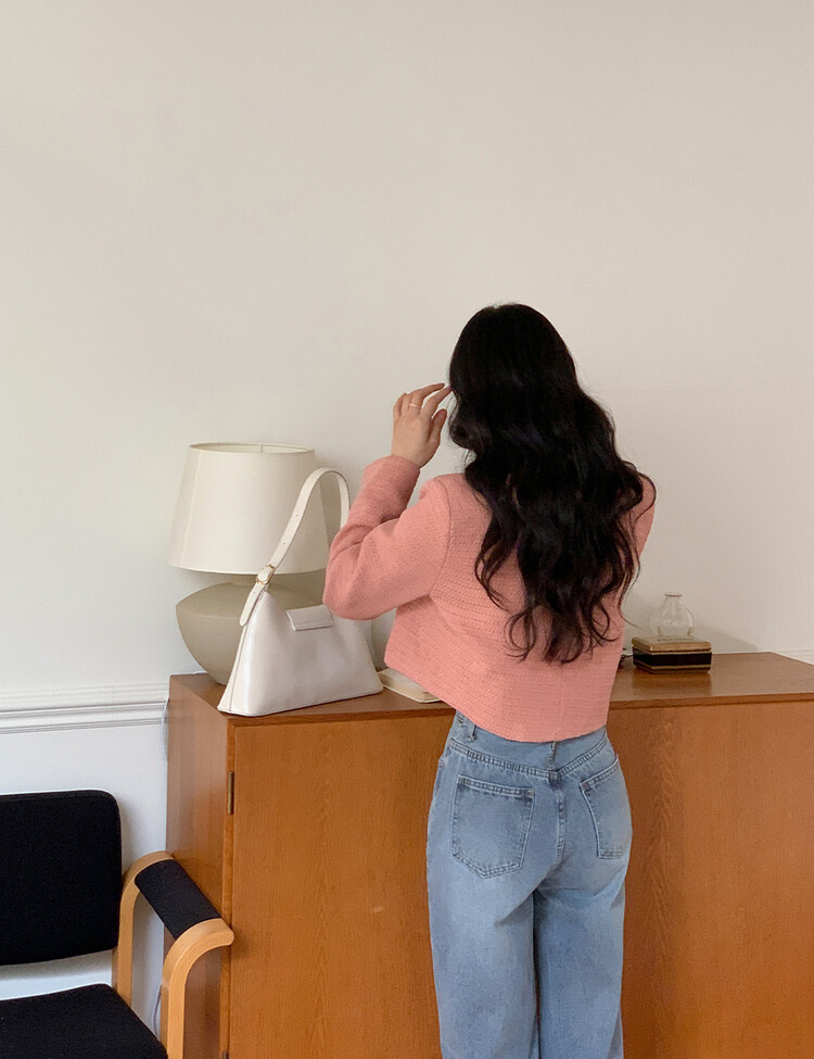 ✨리뷰극찬✨ 프렌치 시크 노카라 브이넥 트위드 자켓 핑크(브이넥)